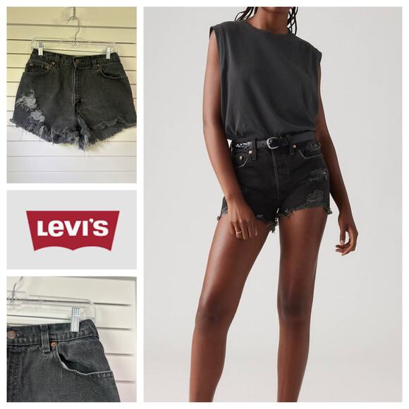 Levi's 550 Relaxed Fit Distressed Denim Shorts Frayed Hem Cotton Size L Large - Picture 1 of 8